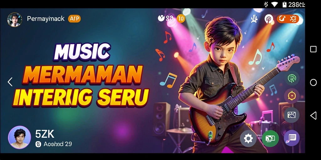 Tampilan gameplay interaktif 5ZK dengan berbagai lagu musik.