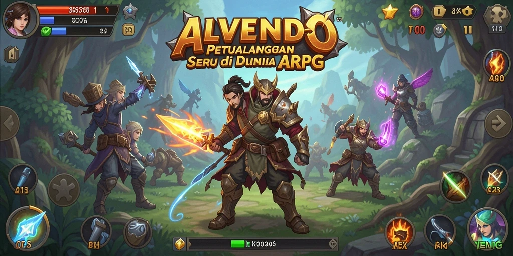 Tangkapan layar gameplay ALVENDO yang menunjukkan pertarungan seru di dunia fantasi.