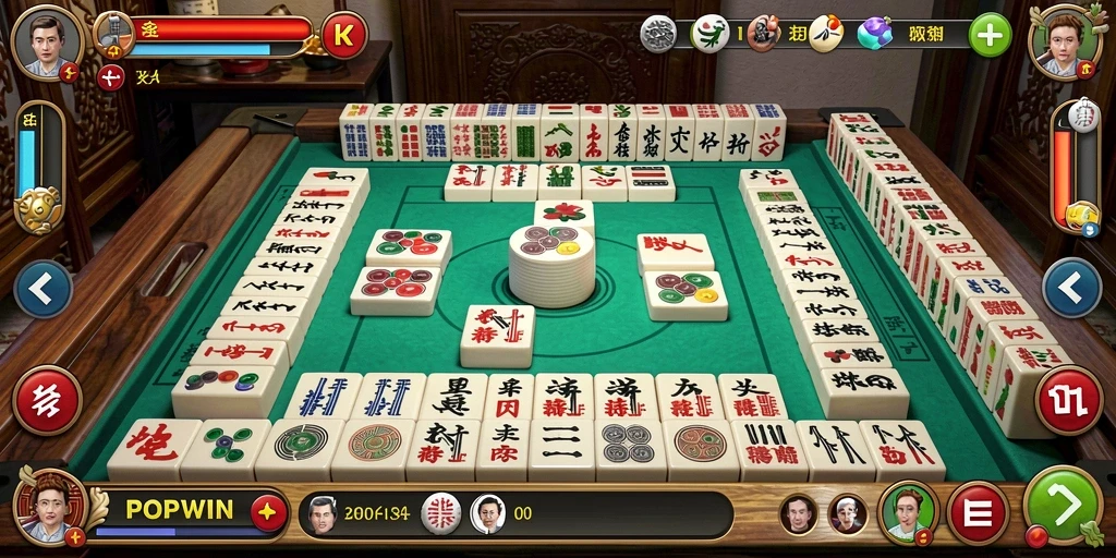 Tampilan gameplay POPWIN dengan ubin Mahjong yang berwarna-warni.